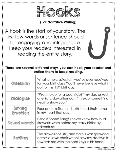 Hooks Worksheet For Elementary Students Reading And Writing Practice Writing Hooks Worksheet - Practice Writing Hooks Worksheet