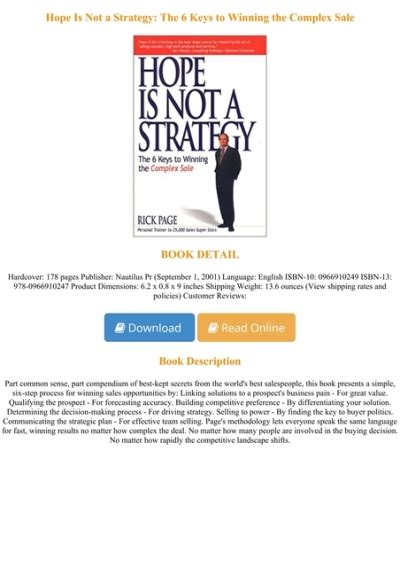 Download Hope Is Not A Strategy The 6 Keys To Winning The Complex Sale 