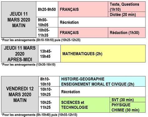 horaires brevet 2022s