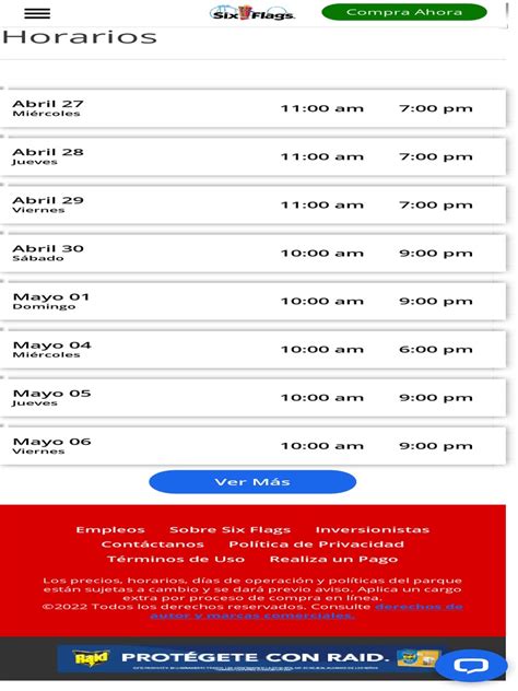 Horario Six Flags