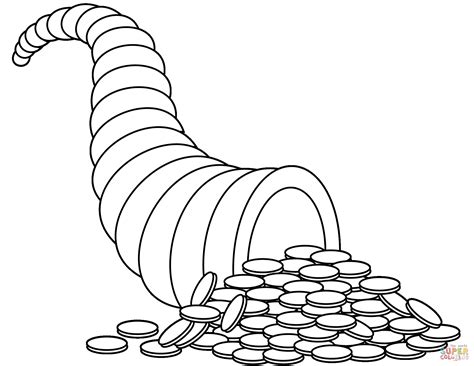 Horn Of Plenty With Money Coloring Page Horn Of Plenty Coloring Page - Horn Of Plenty Coloring Page