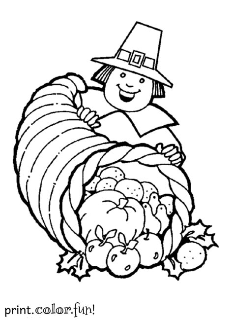 Horn Of Plenty With Pilgrim Coloring Page Autumn Horn Of Plenty Coloring Pages - Horn Of Plenty Coloring Pages