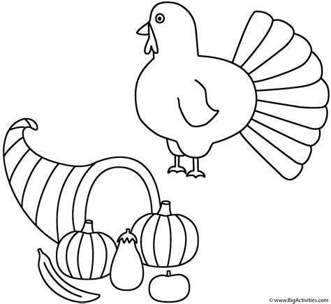 Horn Of Plenty With Turkey Coloring Page Autumn Horn Of Plenty Coloring Pages - Horn Of Plenty Coloring Pages