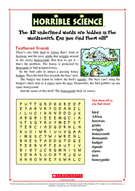 Horrible Science Wordsearch Scholastic Kids 39 Club Science Wordsearch For Kids - Science Wordsearch For Kids
