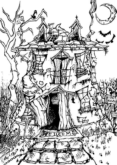 Horror Haunted House Coloring Pages For Adults 8211 Halloween Haunted House Colouring Pages - Halloween Haunted House Colouring Pages