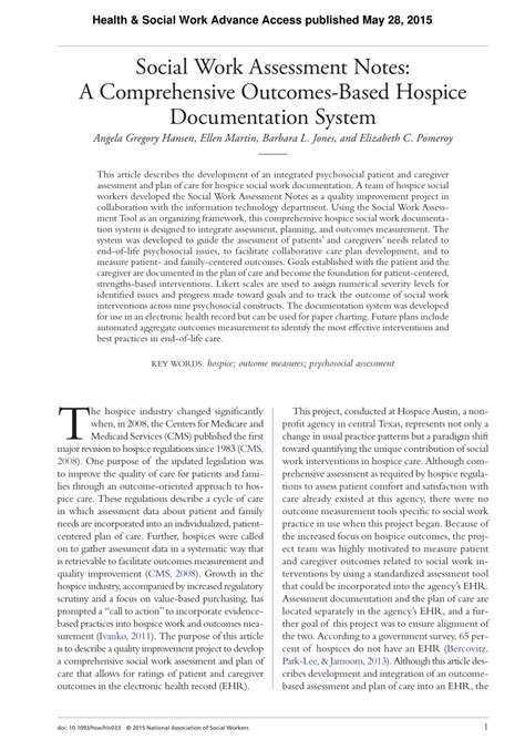 Hospice Social Work Documentation Examples