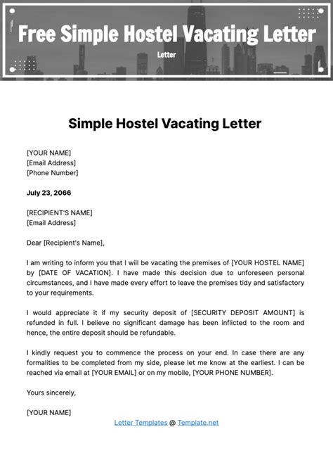 Hostel Vacating Letter
