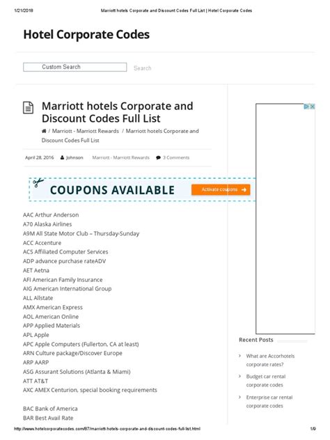 Hotel Corporate Codes List