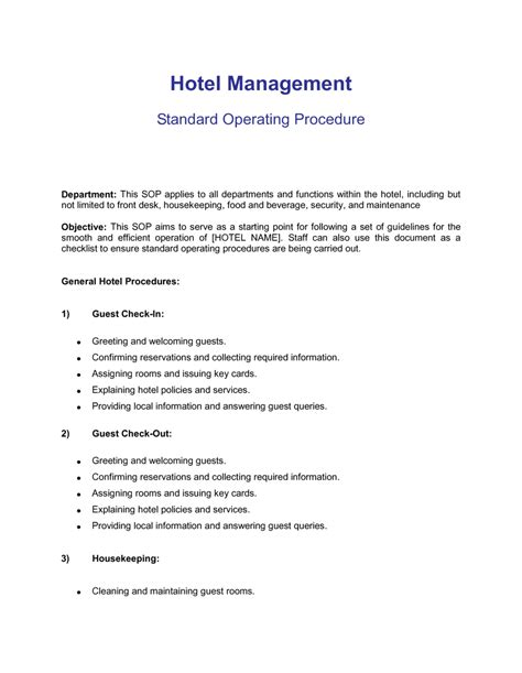 Hotel Front Desk Procedures Manual