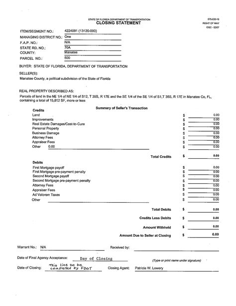 house closing statement sample