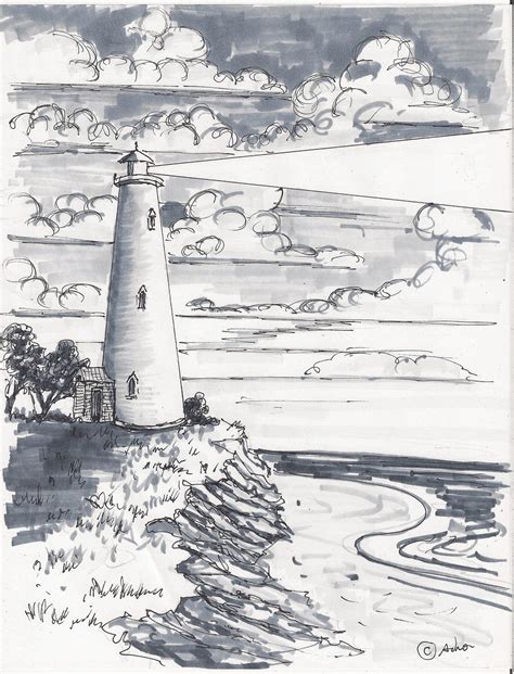 how to draw a lighthouse landscape?