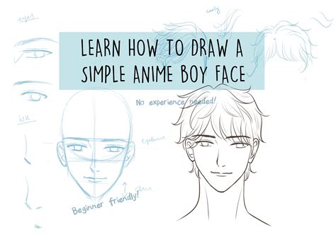  - How to draw anime boy face 3/4 view