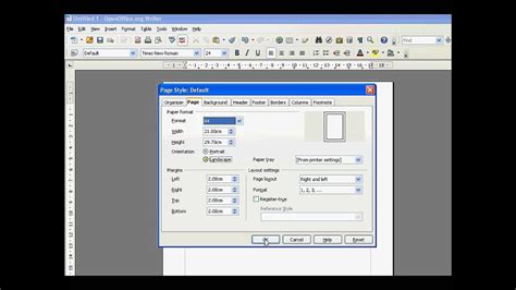 how to landscape format on openoffice writer?