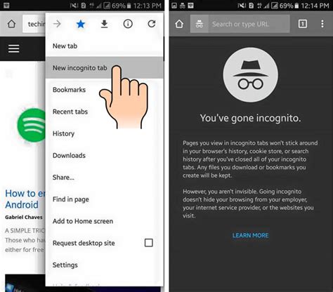 how keep activate incognito mode in android