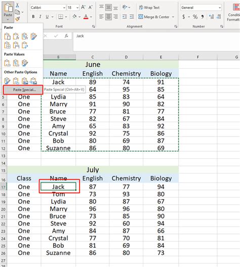 how to compare one tables in excel