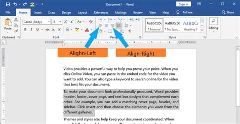 how do i drag and align text in word