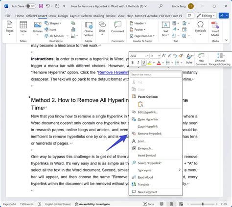 how do i remove hyperlinks in word
