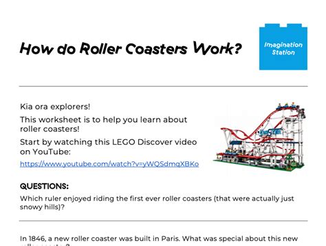 How Do Roller Coasters Work Imagination Station Roller Coaster Worksheet - Roller Coaster Worksheet