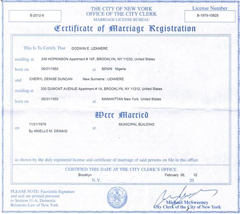 How Does Look Like A Marriage License In Bronx