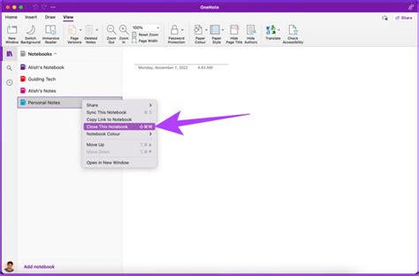 how ascend delete notebook  onenote