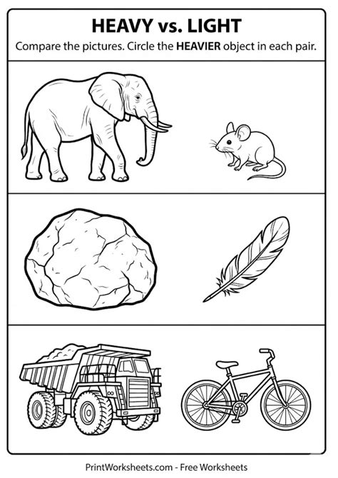 How Heavy How Light Class 4 Worksheets