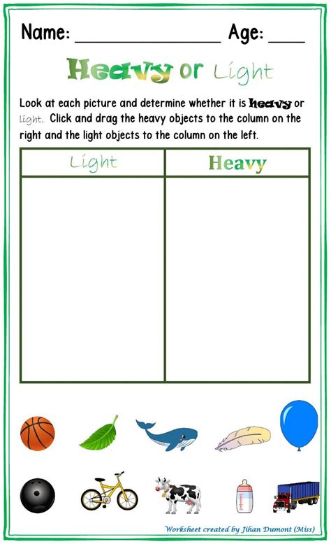 How Heavy How Light Worksheet Live Worksheets Heavy Light Worksheet - Heavy Light Worksheet