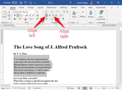 how to align in word document