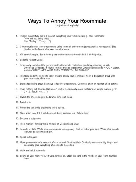 how to annoy a roommate