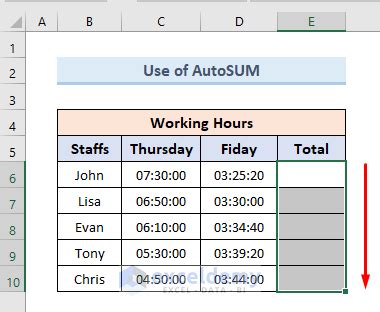 how to autosum time in excel