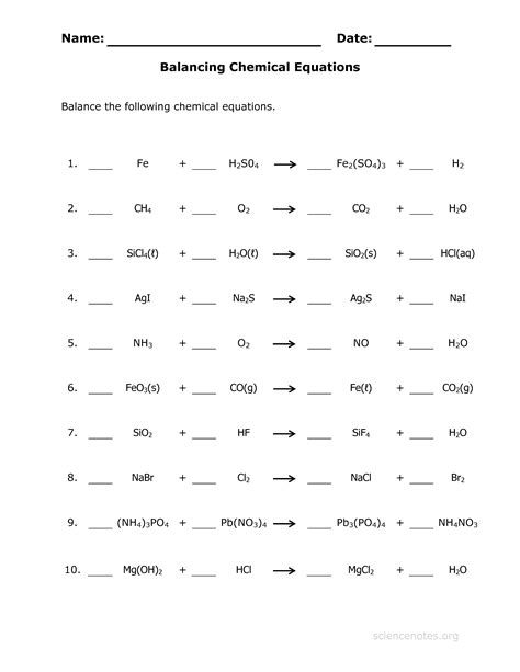 How To Balance Equations Printable Worksheets Thoughtco Balancing Chemical Formulas Worksheet - Balancing Chemical Formulas Worksheet