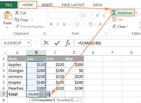 how to calculate autosum in excel