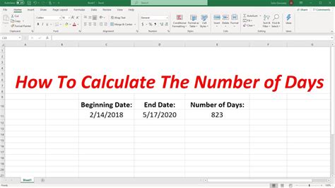how to calculate calendar days in excel