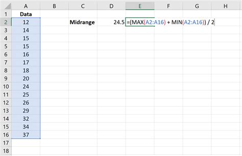how to calculate midrange in excel