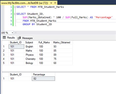 how to calculate percentage in sql server