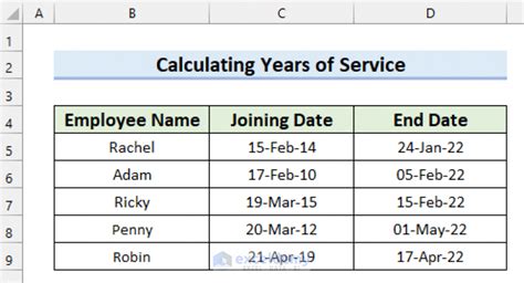 how to calculate service years in excel