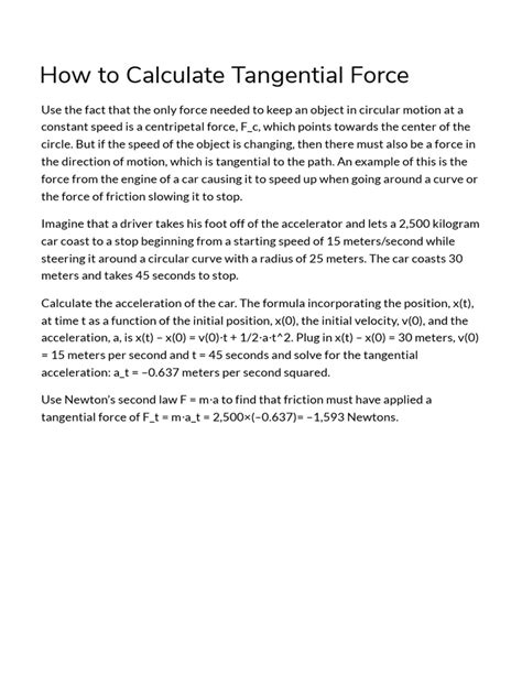 how to calculate tangential force