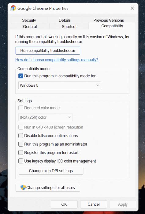 how to change compatibility settings in chrome