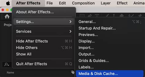 how to change disk cache after effects