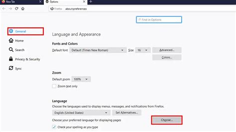 how to change language in firefox browser