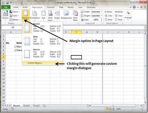 how to change margins in excel