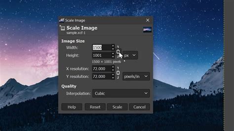 how to change size in gimp