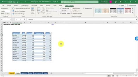 how to change table format in excel