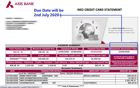 how to check due date of axis bank credit card