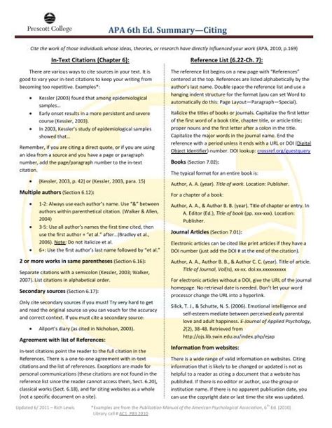 how to cite a summary in apa