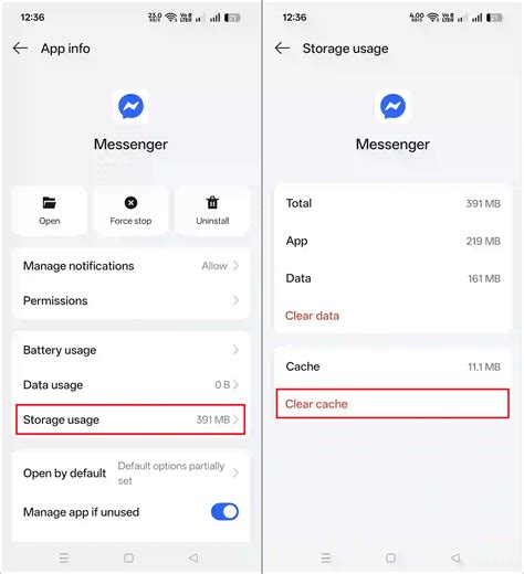 how to clear cache in messenger
