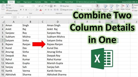 how to combine two column in excel