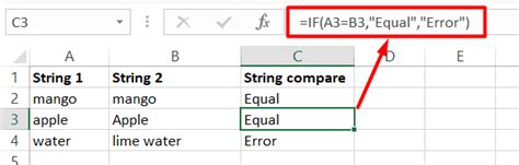 how to compare string in excel