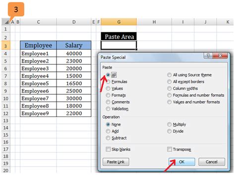 how to copy paste special in excel