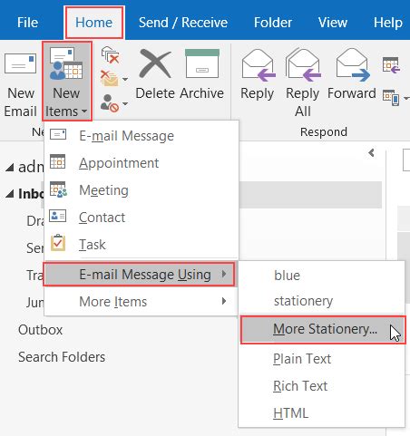 how to create a stationery in outlook