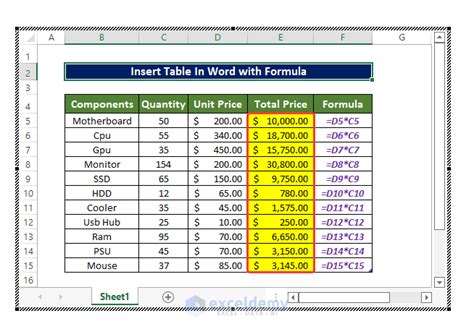 how to create excel table in word